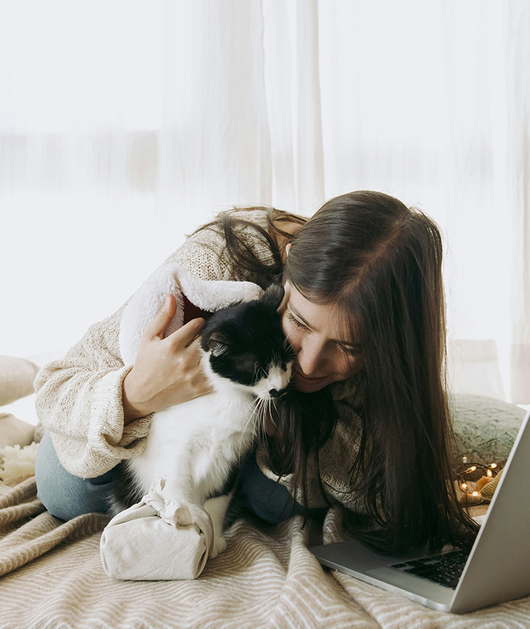 Woman hugs a at